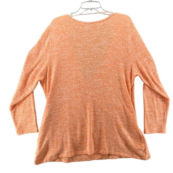 Soft Surroundings 1X Sweater Orange Peach V Neck Faux Wrap with Zipper - Picture 5 of 10